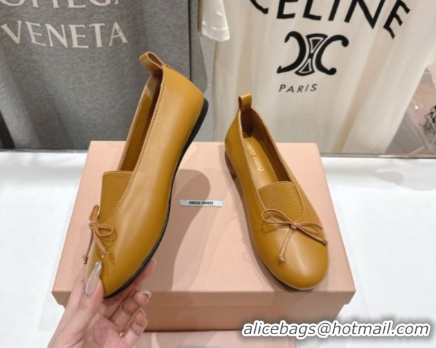 Durable Miu Miu Elan Nappa Leather Ballerinas Flat with Bow and Elastic Gusset Yellow 5F552E 1025053 2025