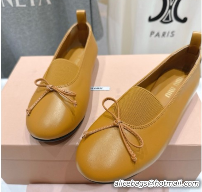 Durable Miu Miu Elan Nappa Leather Ballerinas Flat with Bow and Elastic Gusset Yellow 5F552E 1025053 2025