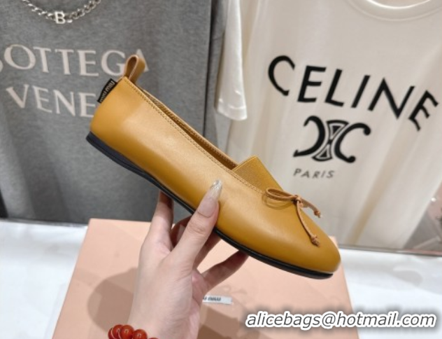 Durable Miu Miu Elan Nappa Leather Ballerinas Flat with Bow and Elastic Gusset Yellow 5F552E 1025053 2025