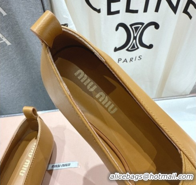 Durable Miu Miu Elan Nappa Leather Ballerinas Flat with Bow and Elastic Gusset Yellow 5F552E 1025053 2025