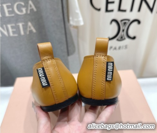 Durable Miu Miu Elan Nappa Leather Ballerinas Flat with Bow and Elastic Gusset Yellow 5F552E 1025053 2025