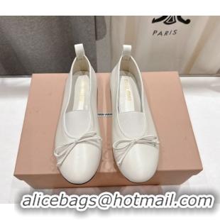 Low Cost Miu Miu Elan Nappa Leather Ballerinas Flat with Bow and Elastic Gusset White 5F552E 1025054 2025