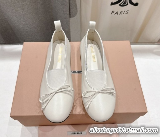 Low Cost Miu Miu Elan Nappa Leather Ballerinas Flat with Bow and Elastic Gusset White 5F552E 1025054 2025