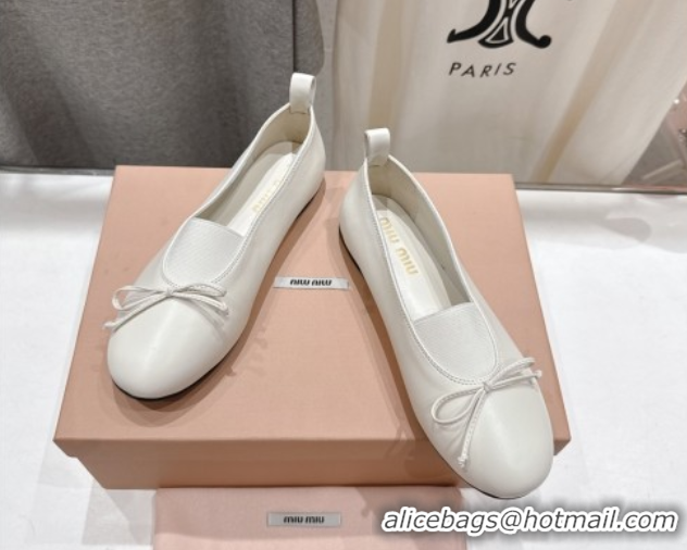 Low Cost Miu Miu Elan Nappa Leather Ballerinas Flat with Bow and Elastic Gusset White 5F552E 1025054 2025