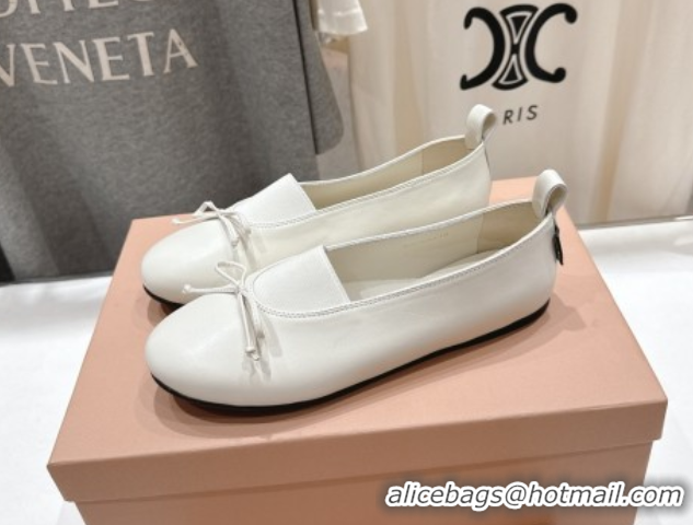 Low Cost Miu Miu Elan Nappa Leather Ballerinas Flat with Bow and Elastic Gusset White 5F552E 1025054 2025