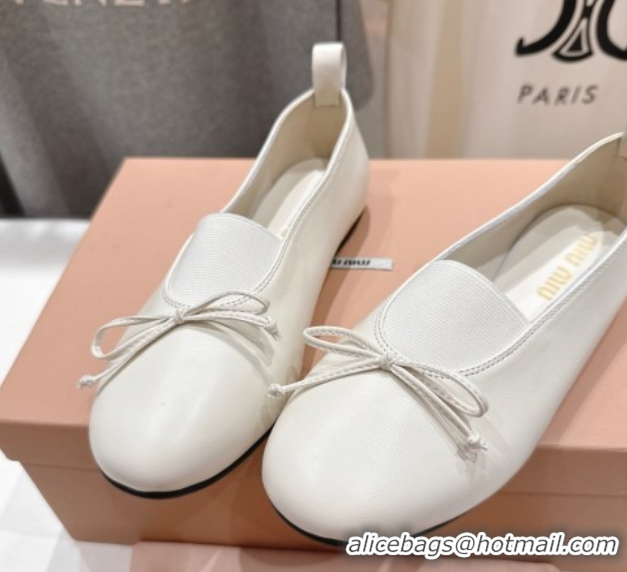 Low Cost Miu Miu Elan Nappa Leather Ballerinas Flat with Bow and Elastic Gusset White 5F552E 1025054 2025