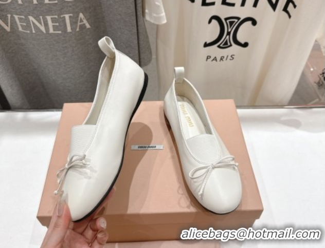 Low Cost Miu Miu Elan Nappa Leather Ballerinas Flat with Bow and Elastic Gusset White 5F552E 1025054 2025