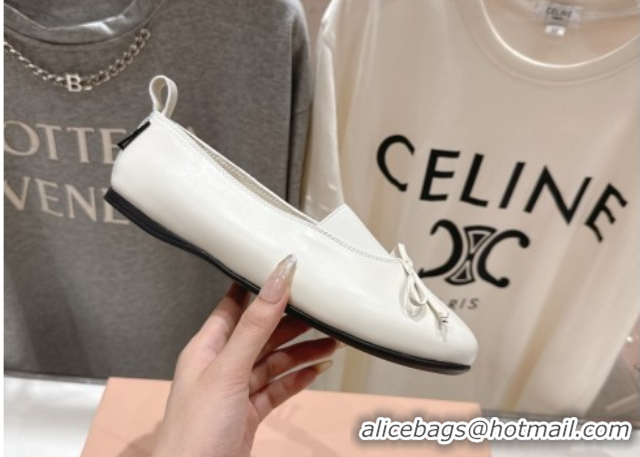 Low Cost Miu Miu Elan Nappa Leather Ballerinas Flat with Bow and Elastic Gusset White 5F552E 1025054 2025
