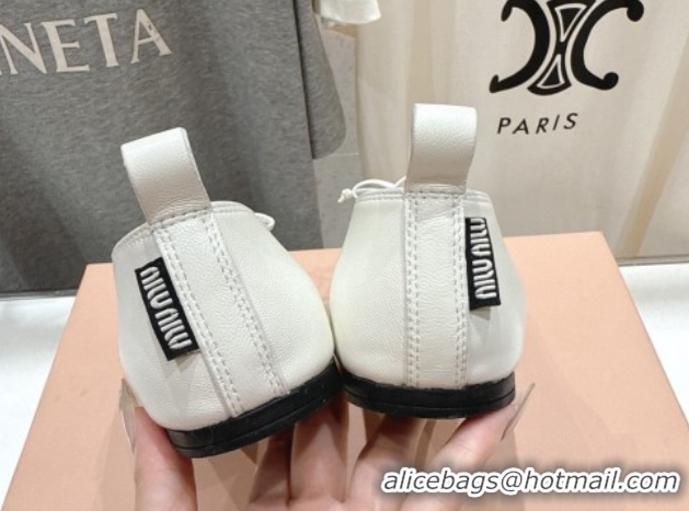 Low Cost Miu Miu Elan Nappa Leather Ballerinas Flat with Bow and Elastic Gusset White 5F552E 1025054 2025