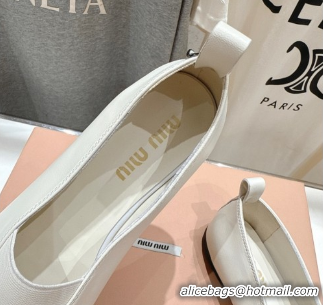 Low Cost Miu Miu Elan Nappa Leather Ballerinas Flat with Bow and Elastic Gusset White 5F552E 1025054 2025