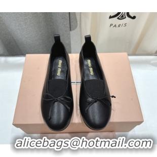 Luxurious Miu Miu Elan Nappa Leather Ballerinas Flat with Bow and Elastic Gusset Black 5F552E 1025055 2025
