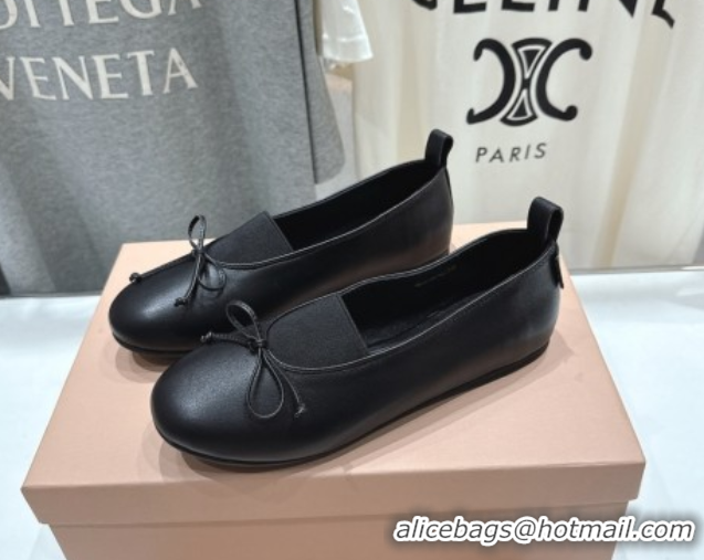 Luxurious Miu Miu Elan Nappa Leather Ballerinas Flat with Bow and Elastic Gusset Black 5F552E 1025055 2025