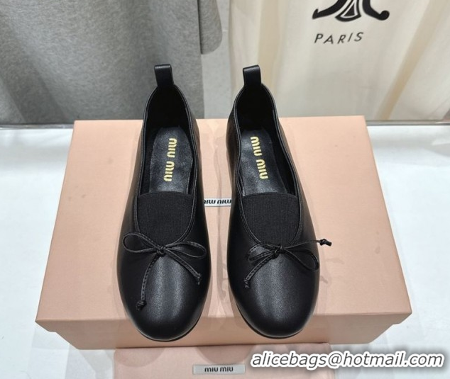 Luxurious Miu Miu Elan Nappa Leather Ballerinas Flat with Bow and Elastic Gusset Black 5F552E 1025055 2025