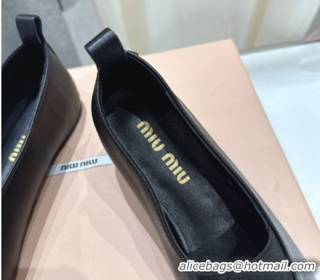 Luxurious Miu Miu Elan Nappa Leather Ballerinas Flat with Bow and Elastic Gusset Black 5F552E 1025055 2025