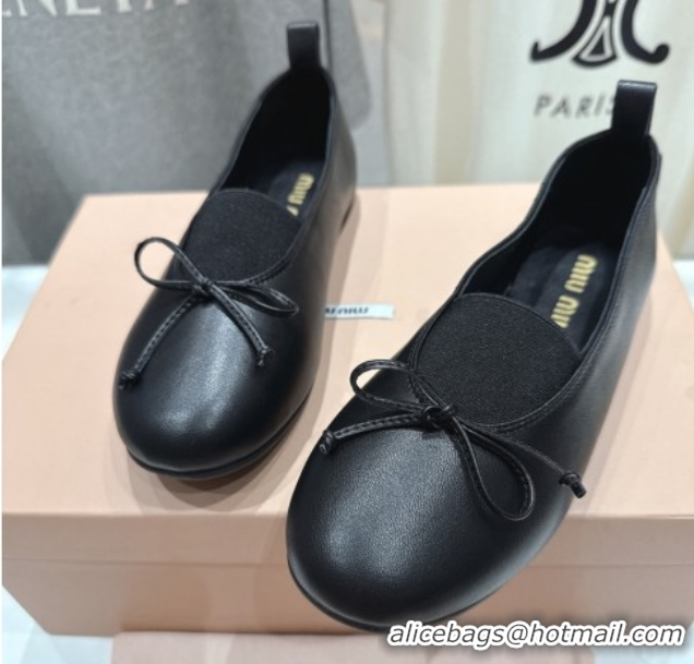 Luxurious Miu Miu Elan Nappa Leather Ballerinas Flat with Bow and Elastic Gusset Black 5F552E 1025055 2025