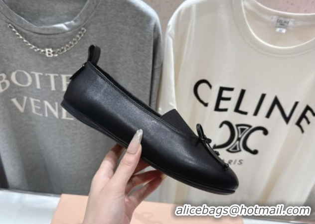 Luxurious Miu Miu Elan Nappa Leather Ballerinas Flat with Bow and Elastic Gusset Black 5F552E 1025055 2025