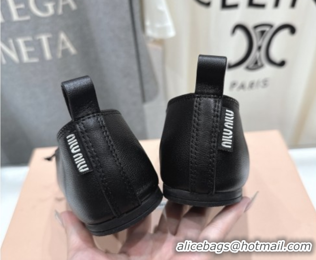 Luxurious Miu Miu Elan Nappa Leather Ballerinas Flat with Bow and Elastic Gusset Black 5F552E 1025055 2025