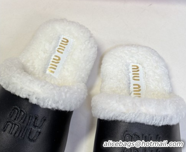 Fashion Miu Miu Leather and Wool Flat Mules Black 2025 MM102502 1025056 2025