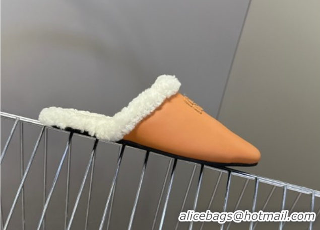 Classic Miu Miu Leather and Wool Flat Mules Brown 2025 MM102502 1025057 2025