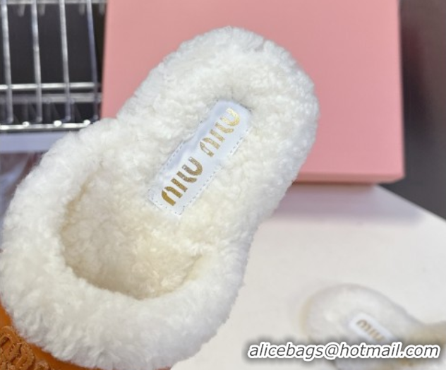 Classic Miu Miu Leather and Wool Flat Mules Brown 2025 MM102502 1025057 2025