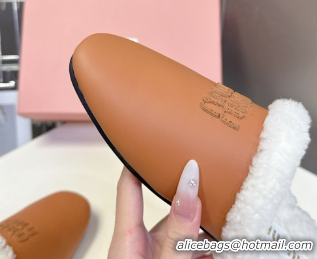 Classic Miu Miu Leather and Wool Flat Mules Brown 2025 MM102502 1025057 2025