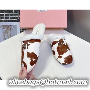 Grade Miu Miu Leather and Wool Flat Mules White/Brown MM102502 1025058 2025