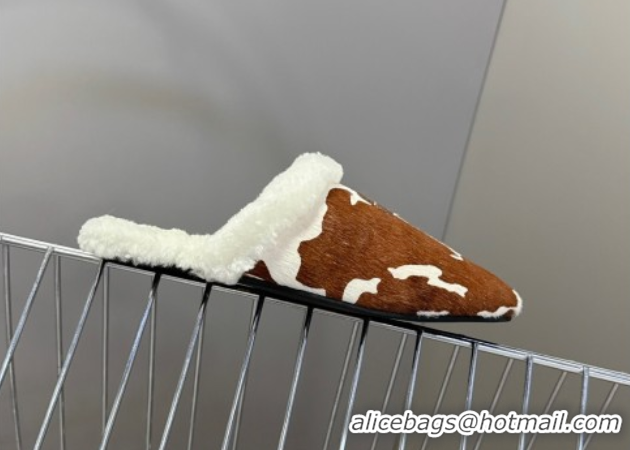 Grade Miu Miu Leather and Wool Flat Mules White/Brown MM102502 1025058 2025