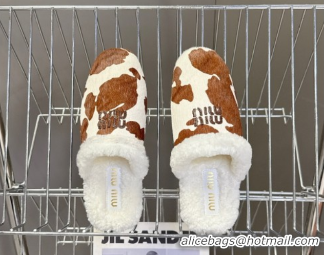 Grade Miu Miu Leather and Wool Flat Mules White/Brown MM102502 1025058 2025