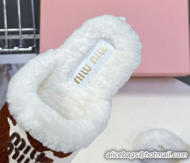 Grade Miu Miu Leather and Wool Flat Mules White/Brown MM102502 1025058 2025