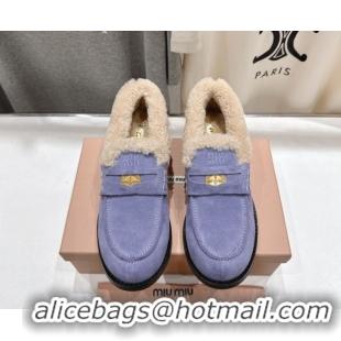 Discount Miu Miu Suede and Wool Loafers with Coin Purple 5D530E 1025060 2025