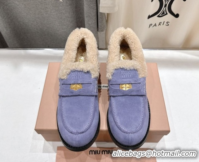 Discount Miu Miu Suede and Wool Loafers with Coin Purple 5D530E 1025060 2025