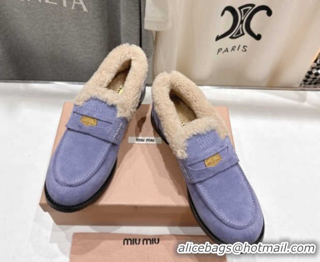 Discount Miu Miu Suede and Wool Loafers with Coin Purple 5D530E 1025060 2025