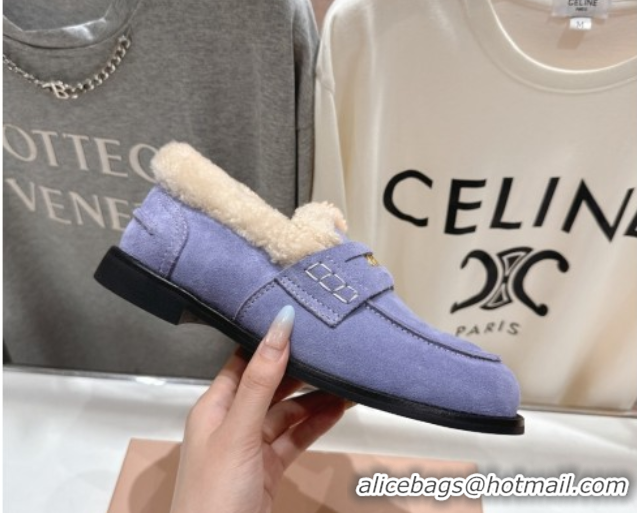 Discount Miu Miu Suede and Wool Loafers with Coin Purple 5D530E 1025060 2025