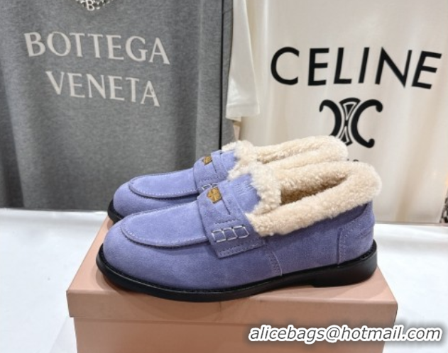 Discount Miu Miu Suede and Wool Loafers with Coin Purple 5D530E 1025060 2025