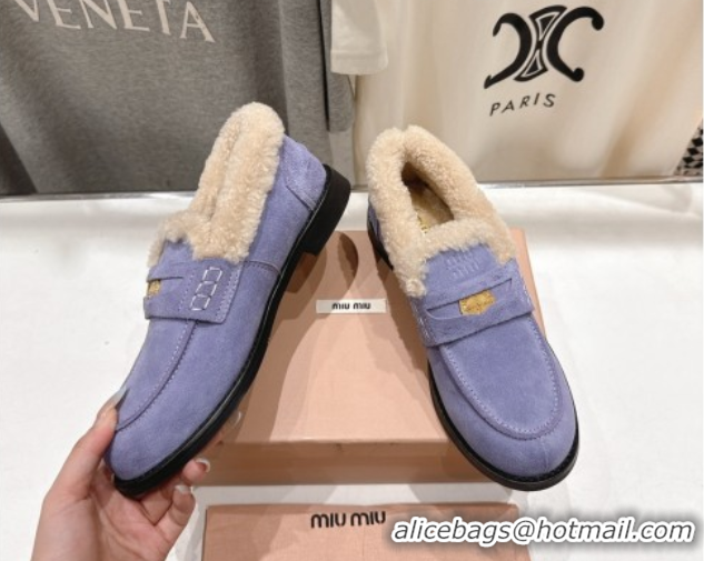 Discount Miu Miu Suede and Wool Loafers with Coin Purple 5D530E 1025060 2025