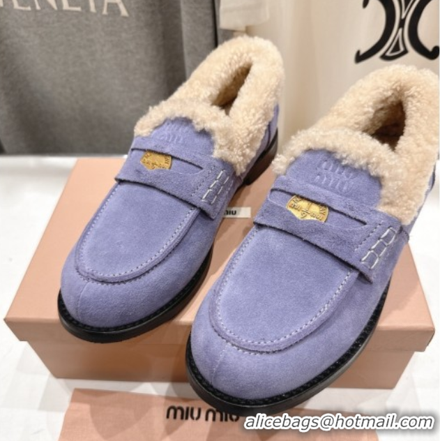 Discount Miu Miu Suede and Wool Loafers with Coin Purple 5D530E 1025060 2025
