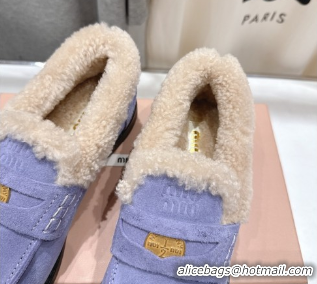 Discount Miu Miu Suede and Wool Loafers with Coin Purple 5D530E 1025060 2025