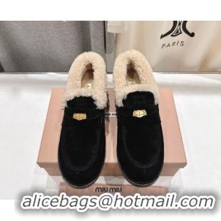 Cheap Price Miu Miu Suede and Wool Loafers with Coin Black 5D530E 1025061 2025