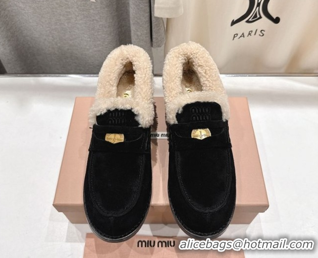 Cheap Price Miu Miu Suede and Wool Loafers with Coin Black 5D530E 1025061 2025
