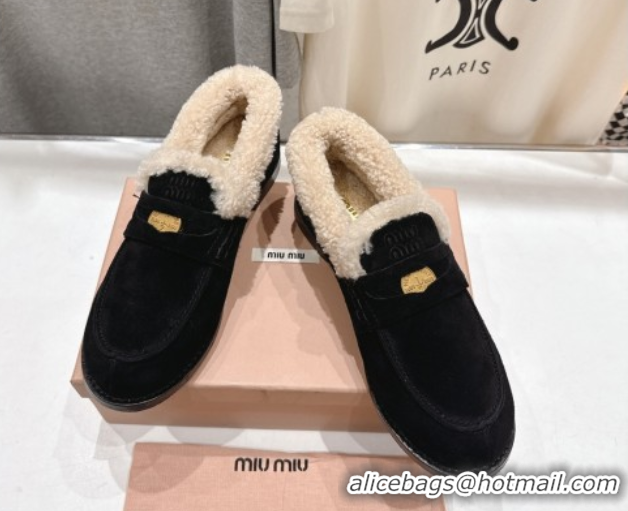 Cheap Price Miu Miu Suede and Wool Loafers with Coin Black 5D530E 1025061 2025
