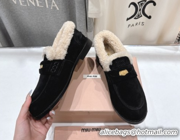 Cheap Price Miu Miu Suede and Wool Loafers with Coin Black 5D530E 1025061 2025