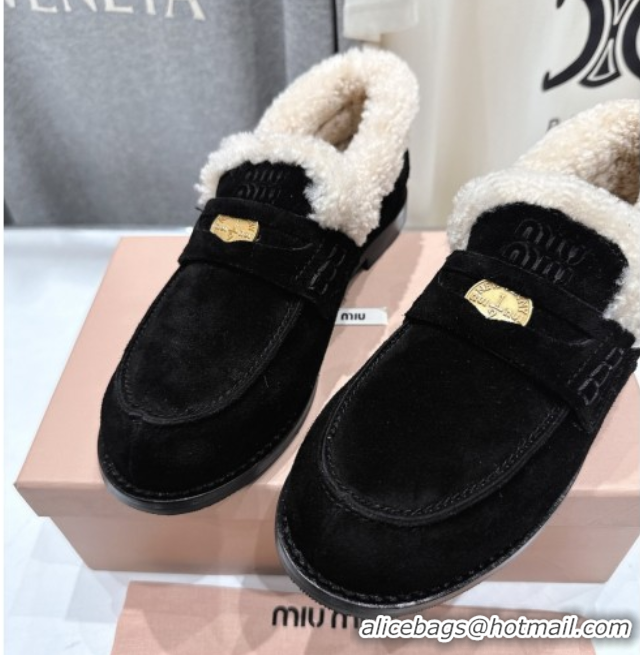 Cheap Price Miu Miu Suede and Wool Loafers with Coin Black 5D530E 1025061 2025