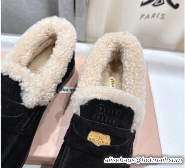 Cheap Price Miu Miu Suede and Wool Loafers with Coin Black 5D530E 1025061 2025