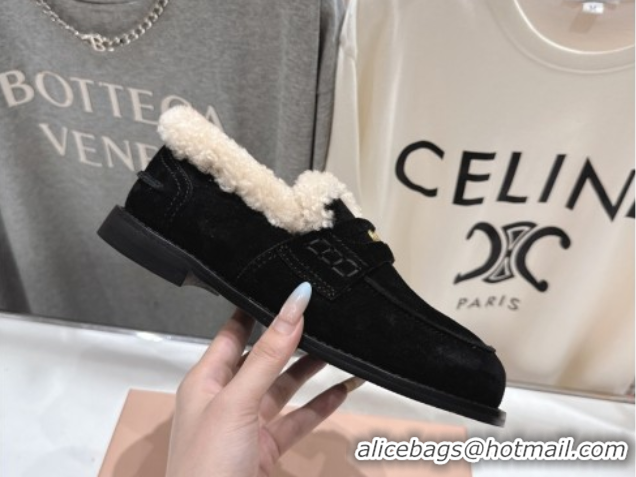 Cheap Price Miu Miu Suede and Wool Loafers with Coin Black 5D530E 1025061 2025