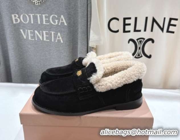 Cheap Price Miu Miu Suede and Wool Loafers with Coin Black 5D530E 1025061 2025