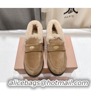 Discount Miu Miu Suede and Wool Loafers with Coin Beige 5D530E 1025062 2025