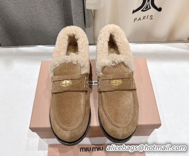 Discount Miu Miu Suede and Wool Loafers with Coin Beige 5D530E 1025062 2025