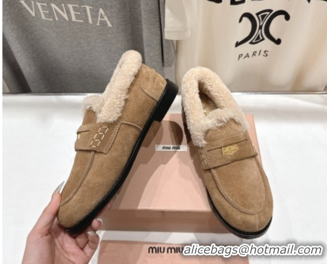 Discount Miu Miu Suede and Wool Loafers with Coin Beige 5D530E 1025062 2025