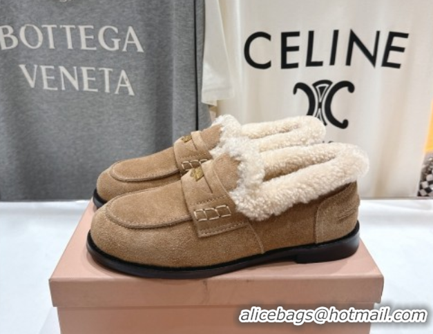 Discount Miu Miu Suede and Wool Loafers with Coin Beige 5D530E 1025062 2025