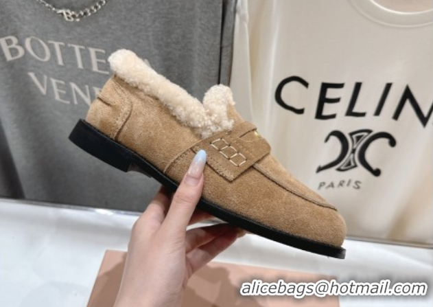 Discount Miu Miu Suede and Wool Loafers with Coin Beige 5D530E 1025062 2025
